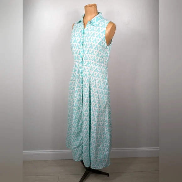 Livro Maxi Dress Womens Size Small Aqua White Boho Collared Button Front - Picture 3 of 14